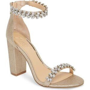 $99 Jewel Badgley Mischka Womens Mayra Heeled Sandal- Size 8 Champagne Glitter